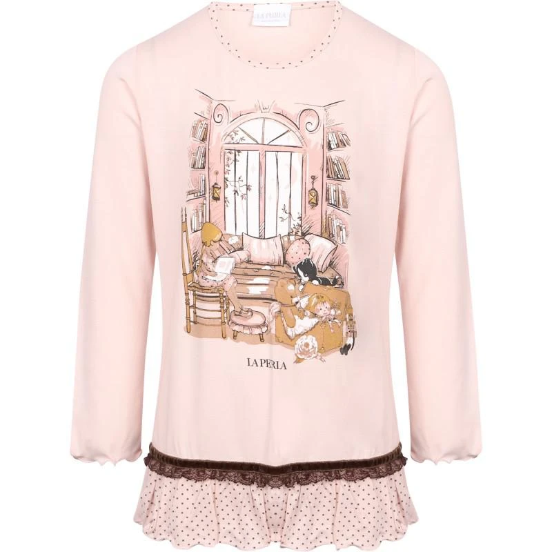 商品La Perla|Little girl reading at home pajamas set in light pink,价格¥1647,第2张图片详细描述