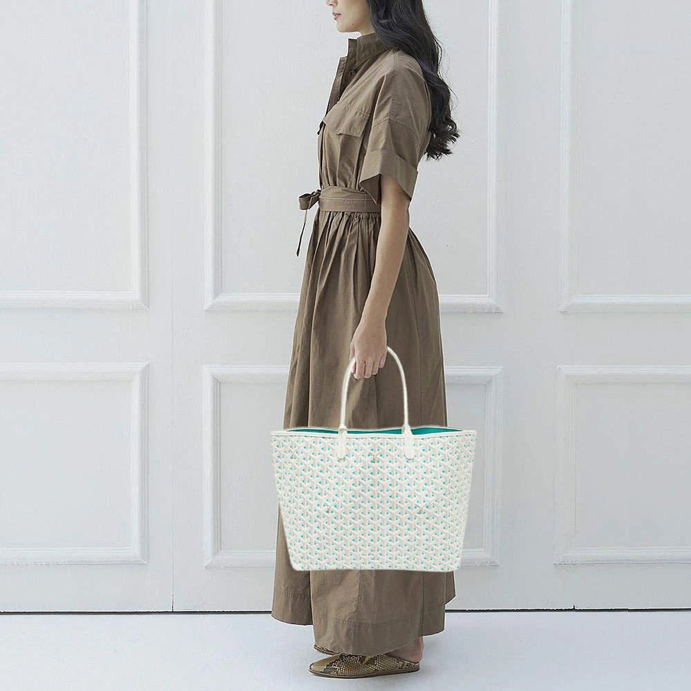 商品Goyard|Goyard White Goyardine Coated Canvas and Leather Saint Louise Claire Voie PM Tote,价格¥25288,第2张图片详细描述