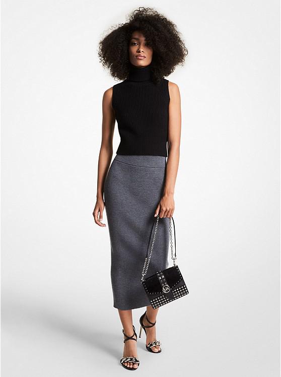 Ribbed Stretch Merino Wool Blend Midi Skirt商品第1张图片规格展示