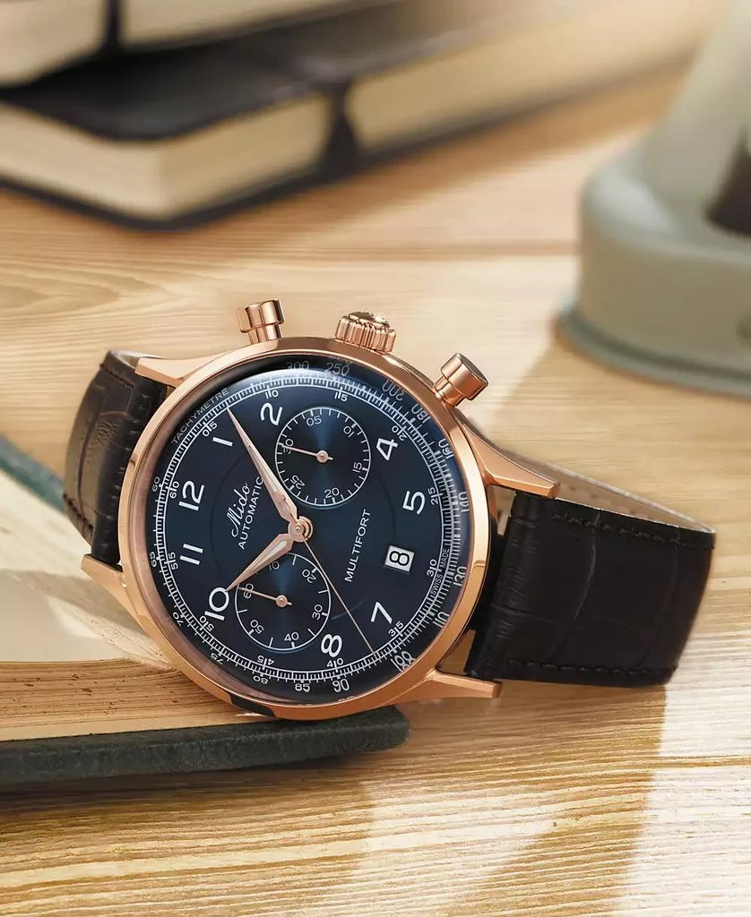 Men's Swiss Automatic Chronograph Multifort Brown Leather Strap Watch 42mm 商品