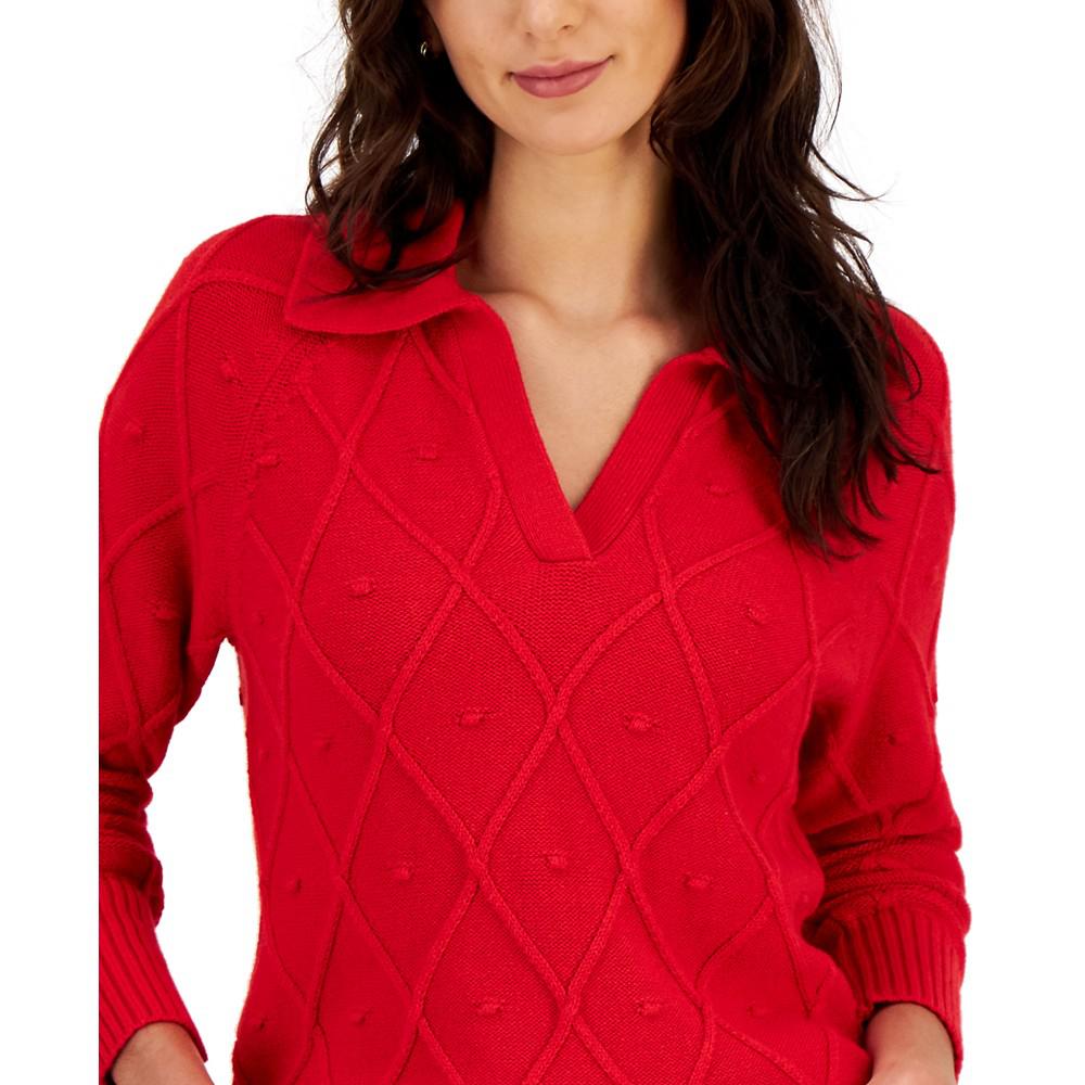 Women's Long Sleeve Diamond Knit Sweater, Created for Macy's商品第3张图片规格展示