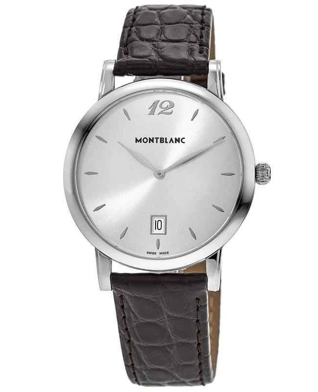 商品MontBlanc|Montblanc Star Classique Date Slim Silver Dial Leather Strap Men's Watch 108770,价格¥7117,第1张图片