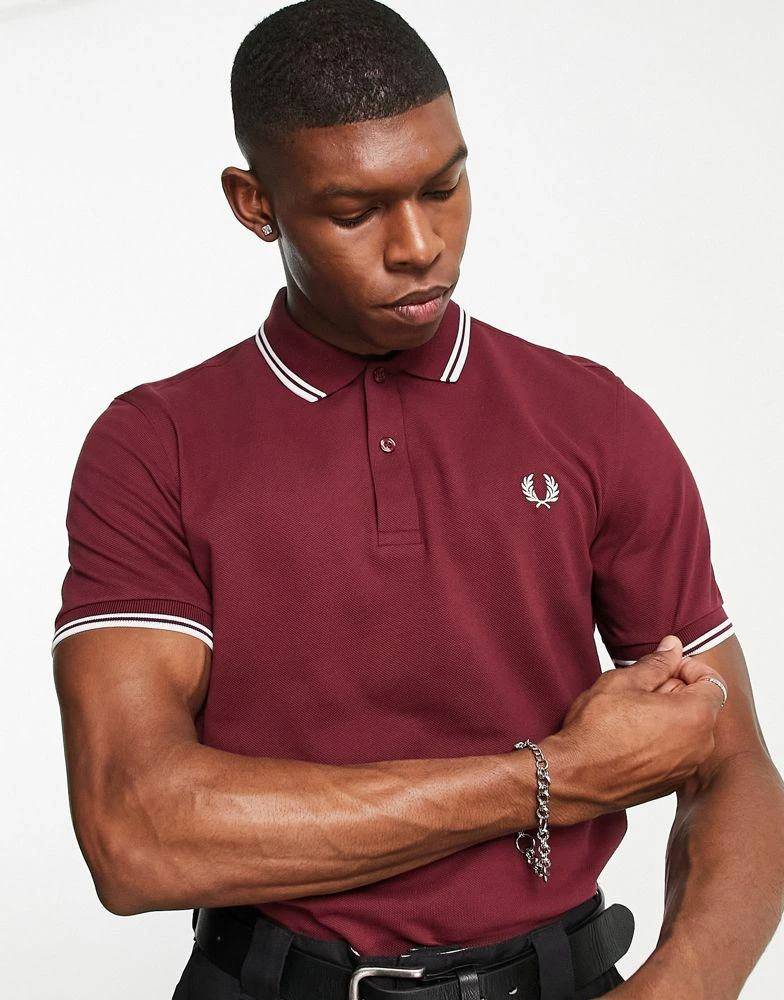 商品Fred Perry|Fred Perry twin tipped logo polo in burgundy,价格¥710,第1张图片