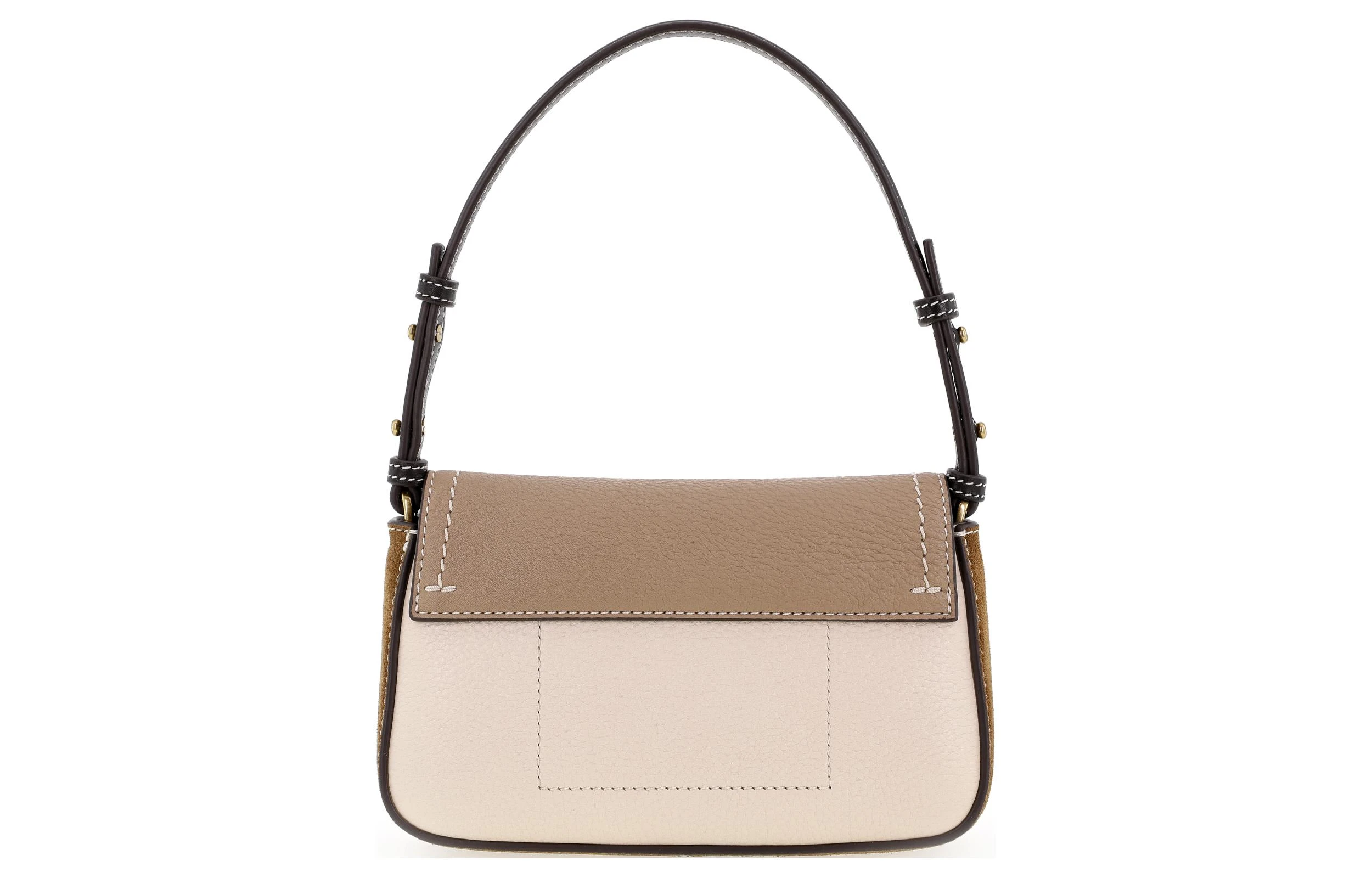 商品[国内直发] Tory Burch|汤丽柏琦 Felix 时尚简约 皮革 法棍腋下包手提单肩包 迷你 女款 杏色拼奶油白,价格¥3009,第4张图片详细描述