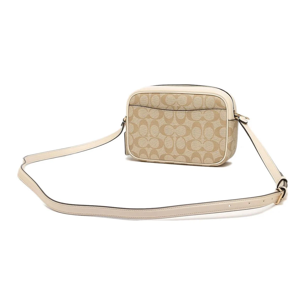商品[国内直发] Coach|蔻驰 Jamie 22 经典老花金标五金扣拉链 涂层帆布拼光滑皮革 相机包单肩斜挎包 中号 女款 浅卡其色拼粉笔白色,价格¥1451,第5张图片详细描述