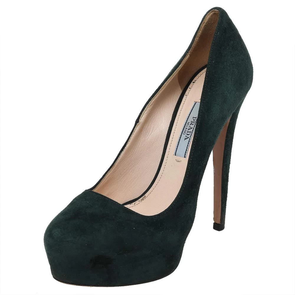 商品[二手商品] Prada|Prada Green Suede Platform Pumps Size 36,价格¥852,第1张图片