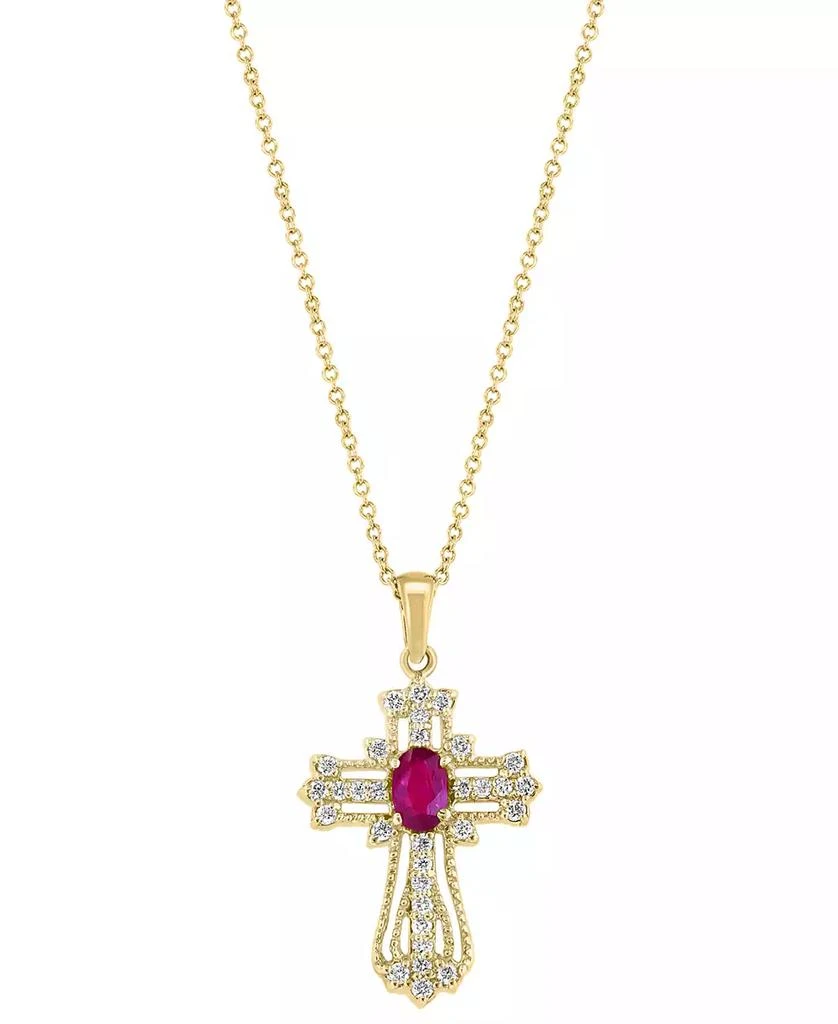 商品Effy|EFFY® Ruby (1/2 ct. t.w.) & Diamond (1/2 ct. t.w.) Openwork Cross 18" Pendant Necklace in 14k Gold,价格¥10274,第1张图片