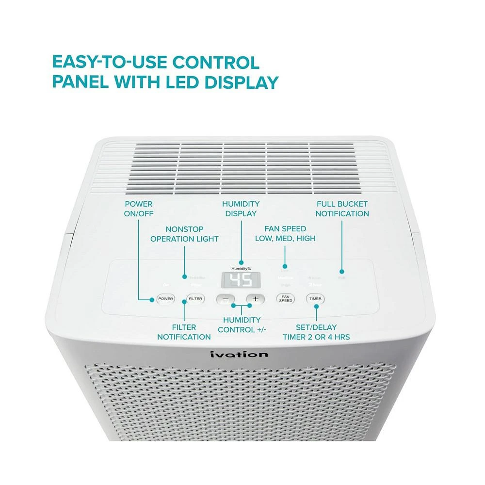 商品Ivation|4,500 Sq Ft Energy Star Small Dehumidifier with Hose Connector,价格¥2388,第2张图片详细描述