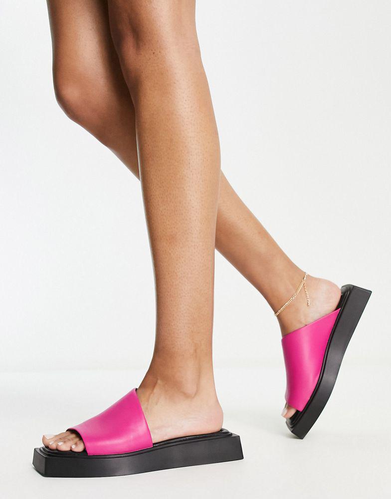 Vagabond Evy flat sandals in bright pink leather商品第1张图片规格展示