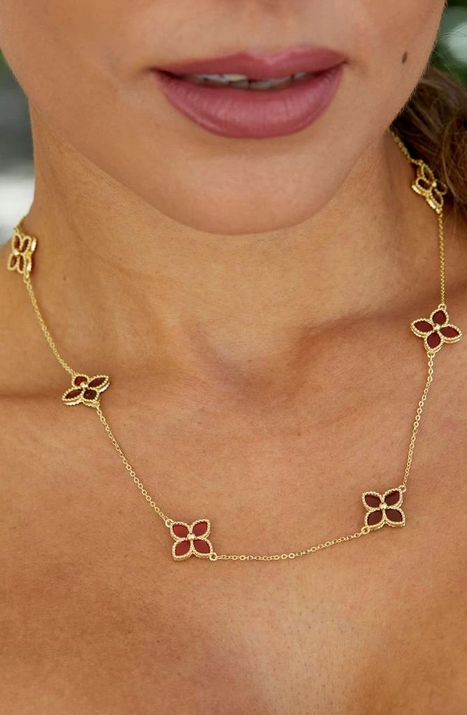 商品Savvy Cie Jewels|18K Yellow Gold Vermeil Red Agate Flower Station Necklace,价格¥1319,第2张图片详细描述