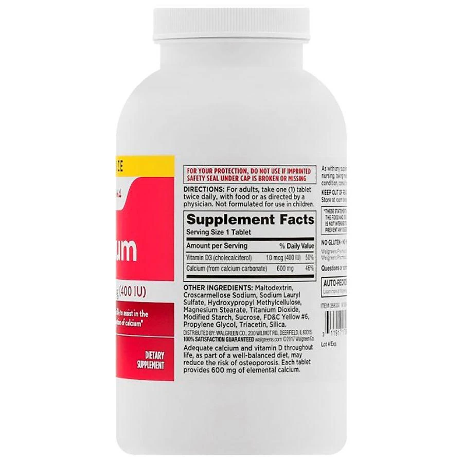 商品Walgreens|Calcium 600 mg + D3, Tablets,价格¥112,第3张图片详细描述