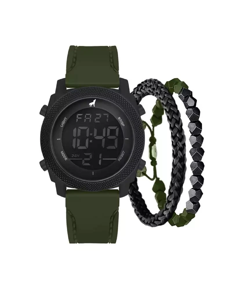 商品American Exchange|Men's Dark Olive Silicone Strap Analog Watch 46mm with 2 Piece Stackable Bracelets Gift Set,价格¥186,第1张图片