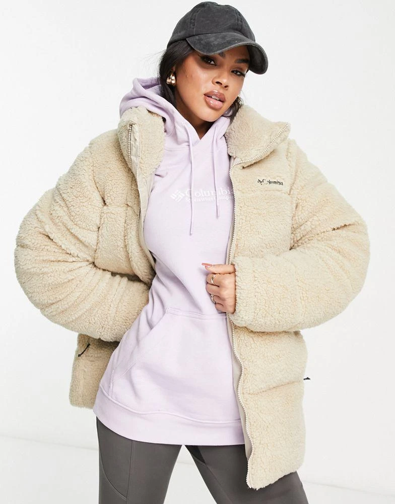 商品Columbia|Columbia Puffect sherpa puffer jacket in stone Exclusive at ASOS,价格¥880,第1张图片