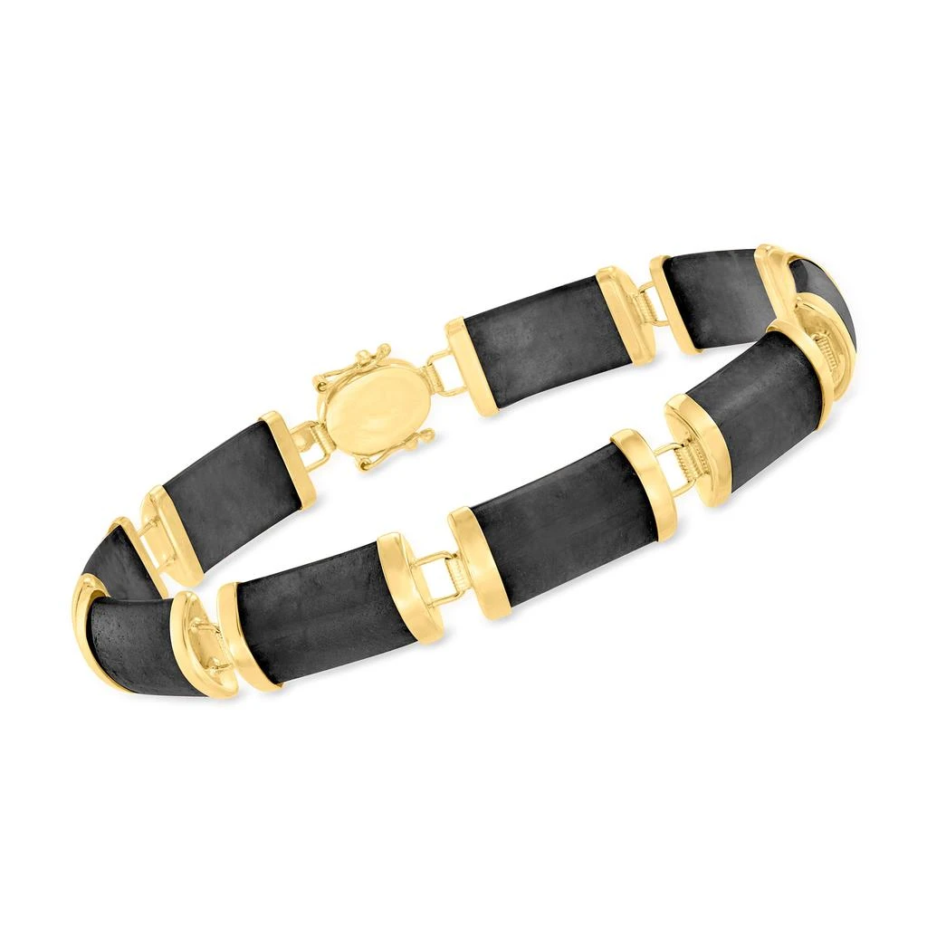 商品Ross-Simons|Ross-Simons Black Jade "Good Fortune" Bracelet in 14kt Yellow Gold,价格¥4359,第3张图片详细描述