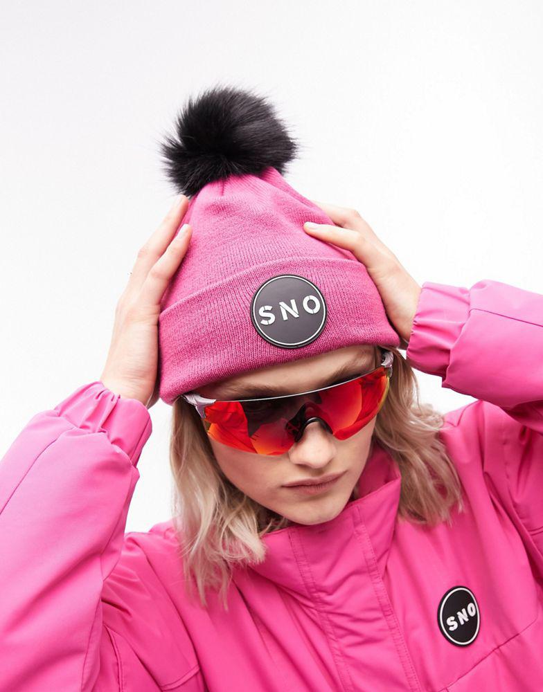 Topshop Ski fur pom beanie in pink商品第2张图片规格展示