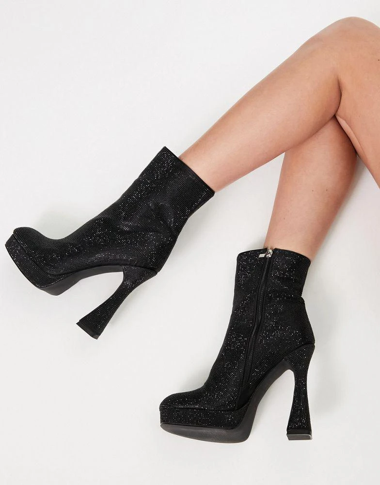 商品SIMMI Shoes|Simmi London Hans rhinestone high heel ankle boots in black,价格¥335,第1张图片