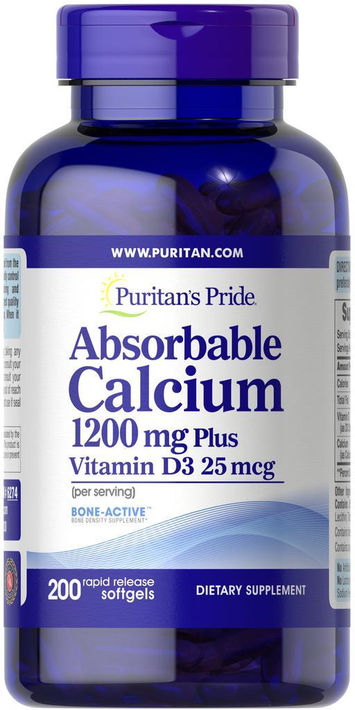 商品Puritan's Pride|维生素D3 1200 mg 钙软胶囊 液体钙片 200粒/瓶,价格¥198-¥396,第1张图片