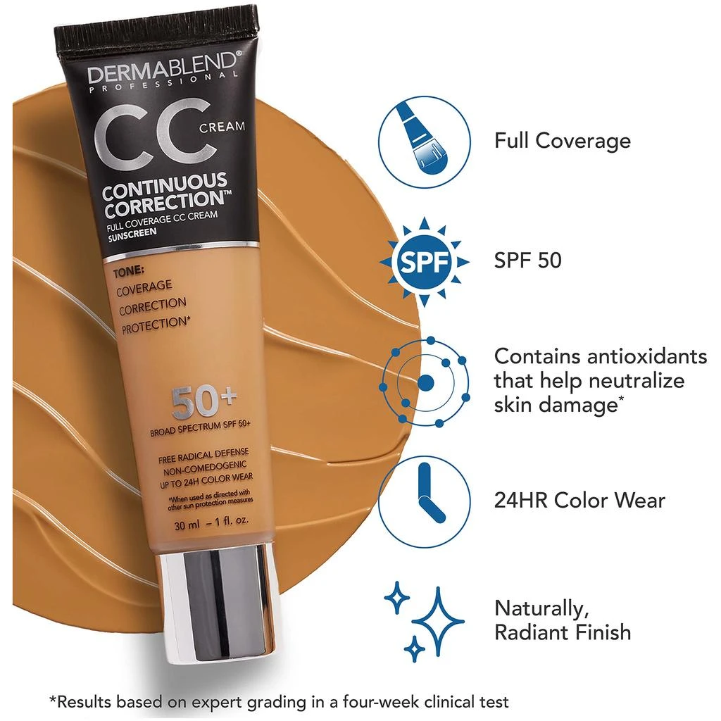 商品Dermablend|Dermablend Continuous Correction CC Cream SPF 50 1 fl. oz.,价格¥342,第3张图片详细描述