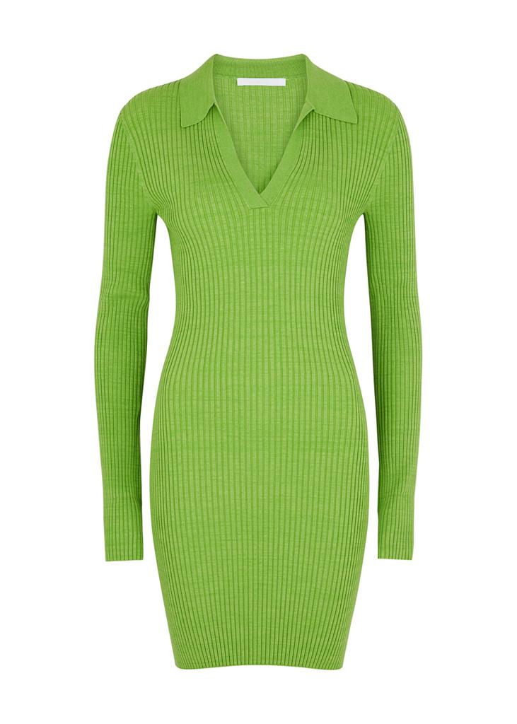Marl green ribbed stretch-knit dress商品第1张图片规格展示