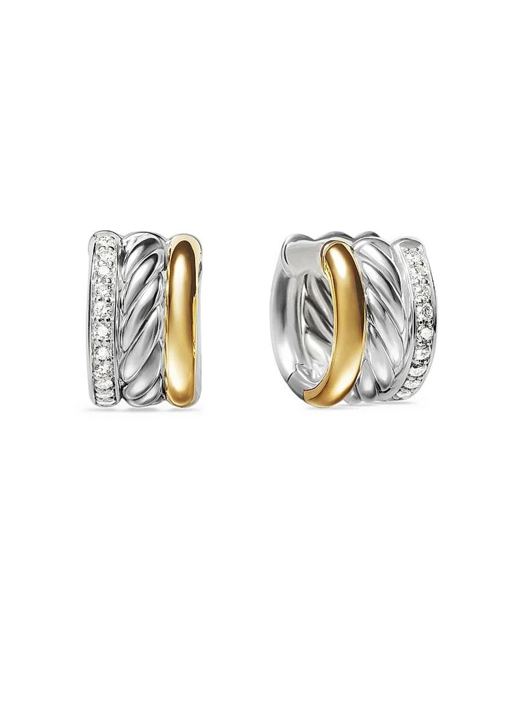 商品David Yurman|DY Mercer™ Huggie Hoop Earrings in Sterling Silver with 18K Yellow Gold and Diamonds, 14MM,价格¥9247,第1张图片