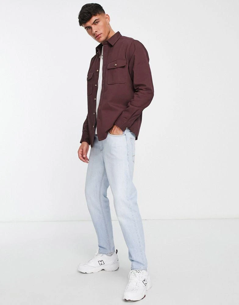 商品ASOS|ASOS DESIGN cotton shacket in maroon,价格¥271,第4张图片详细描述