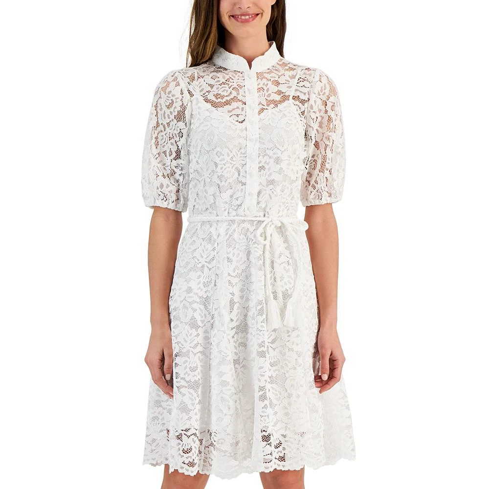 商品Tahari|Petite Lace Belted Fit & Flare Dress,价格¥432,第4张图片详细描述