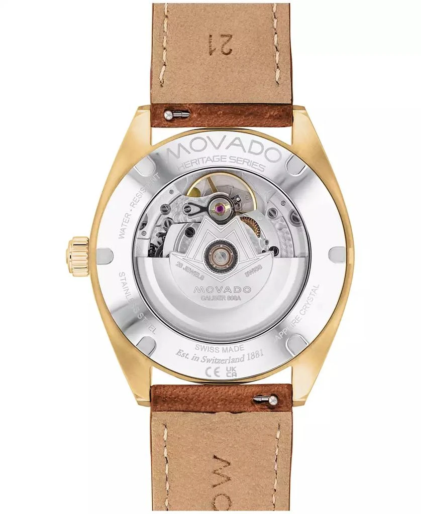 商品Movado|Men's Heritage Datron Swiss Automatic Cognac Genuine Leather Strap Watch 40mm,价格¥6578,第3张图片详细描述