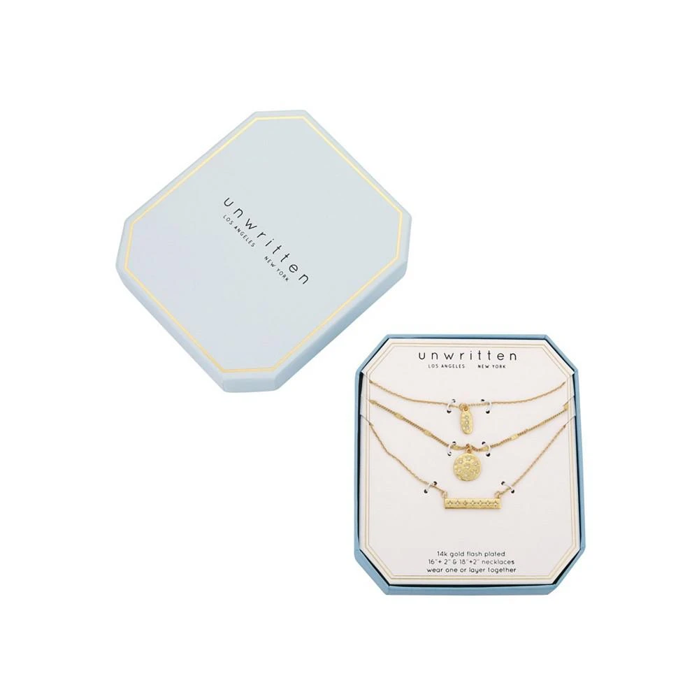 商品Unwritten|14K Gold Flash-Plated 3-Pieces Matte Finish Genuine Crystal Celestial Layered Pendants Set,价格¥232,第2张图片详细描述