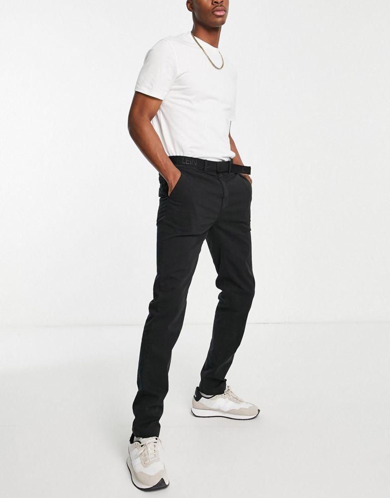 Calvin Klein slim fit garment dyed chinos with belt in black商品第3张图片规格展示