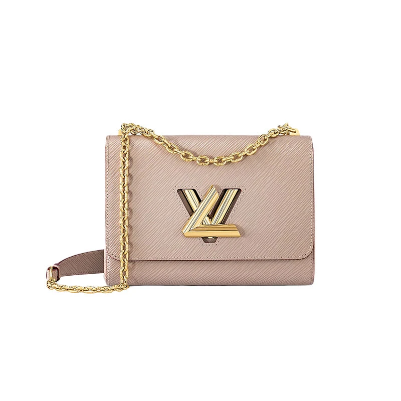 商品Louis Vuitton|【预售3-7天】路易威登 经典款TWIST系列 女士中号卵石灰水波纹牛皮革旋转徽标金扣翻盖开合单肩斜挎链条包M21112,价格¥31511,第1张图片