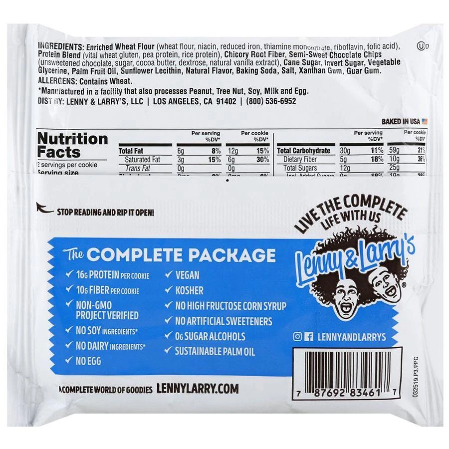 商品Lenny & Larry's|Chocolate Chip Complete Cookie Chocolate Chip,价格¥19,第4张图片详细描述