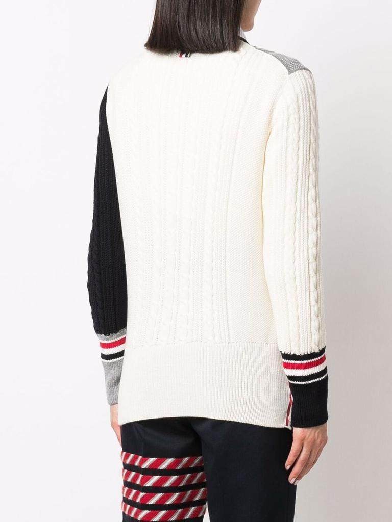 THOM BROWNE WOMEN FUNMIX PULLOVER W/ RWB STRIPE IN IRISH CABLE STITCH SUSTAINABLE MERINO WOOL商品第2张图片规格展示