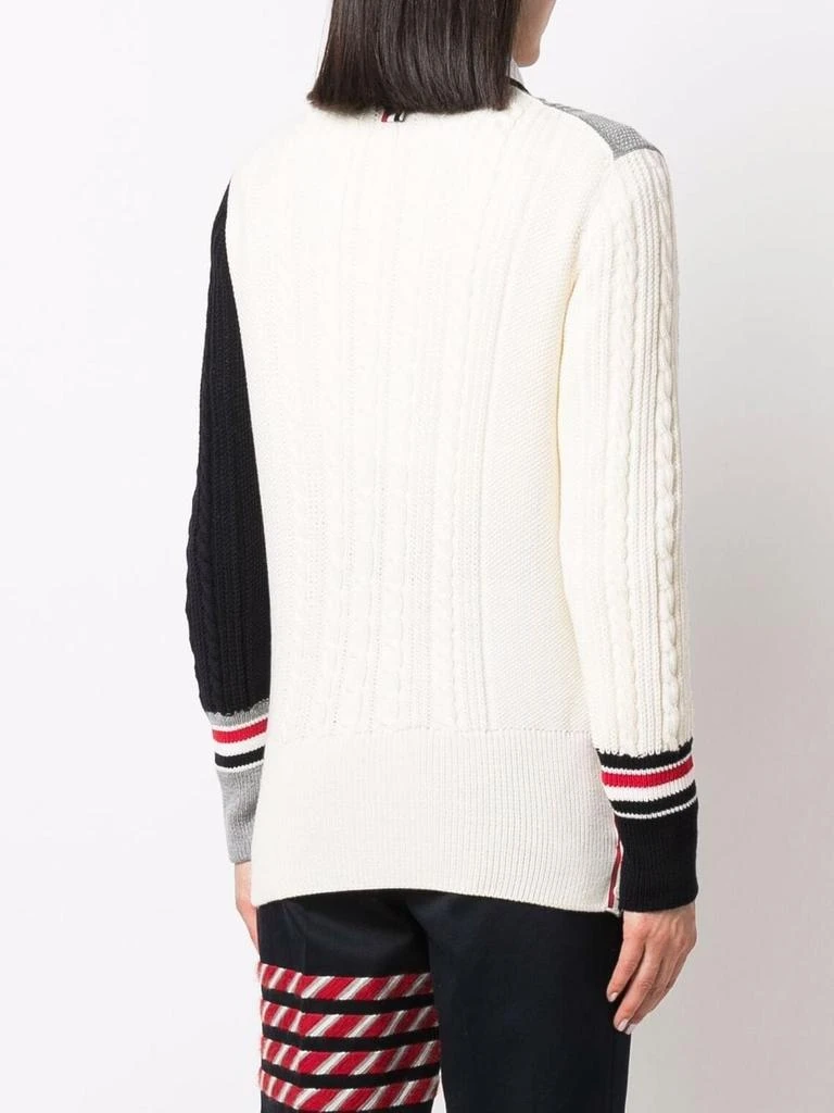 商品Thom Browne|THOM BROWNE WOMEN FUNMIX PULLOVER W/ RWB STRIPE IN IRISH CABLE STITCH SUSTAINABLE MERINO WOOL,价格¥2693,第2张图片详细描述