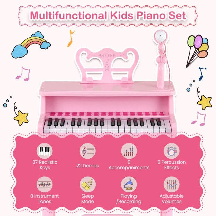 商品Hivvago|37 Keys Music Piano with Microphone Kids Piano Keyboard with Detachable Music Stand,价格¥596,第4张图片详细描述