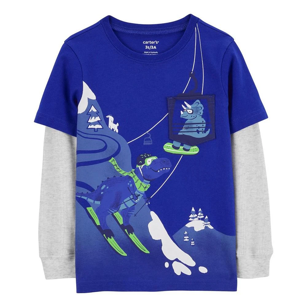 商品Carter's|Toddler Boys Dinosaur Ski Layered Look Long Sleeve T-shirt,价格¥147,第1张图片