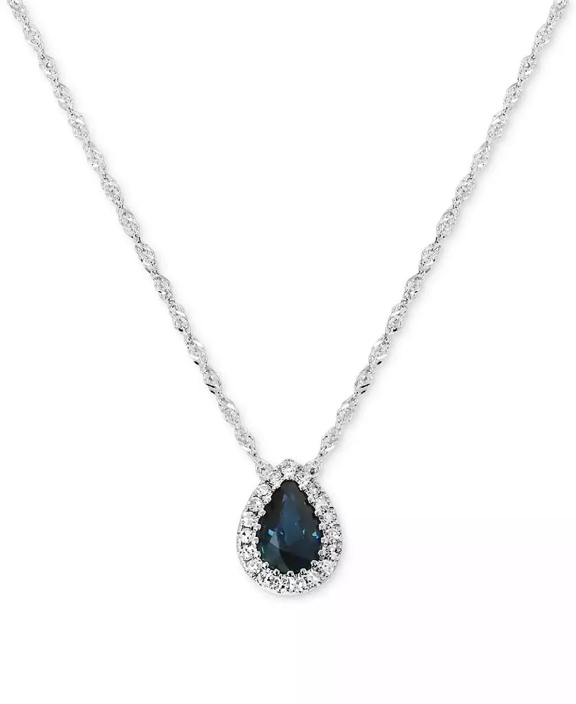 商品Macy's|Sapphire (1/2 ct. tw.) & Diamond (1/10 ct. t.w.) Pear Halo Pendant Necklace in 14k White Gold, 16" + 2" extender,价格¥6521,第1张图片