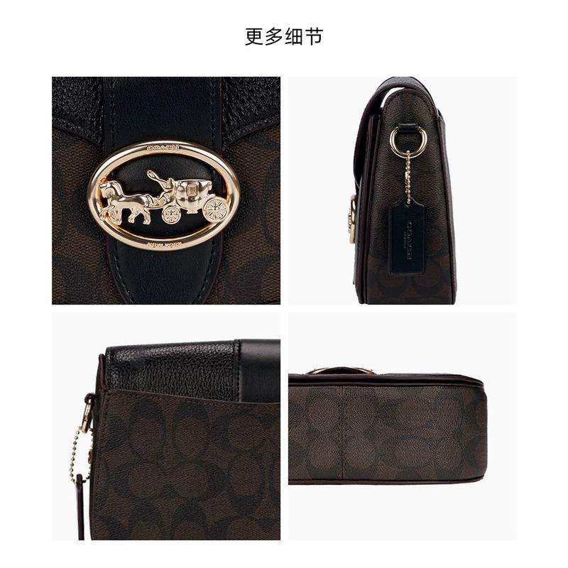 商品Coach|美国直邮 COACH蔻驰 【杨紫同款】21新品Georgie马车标logo马鞍包浅卡其配白色C2806,价格¥2583,第12张图片详细描述