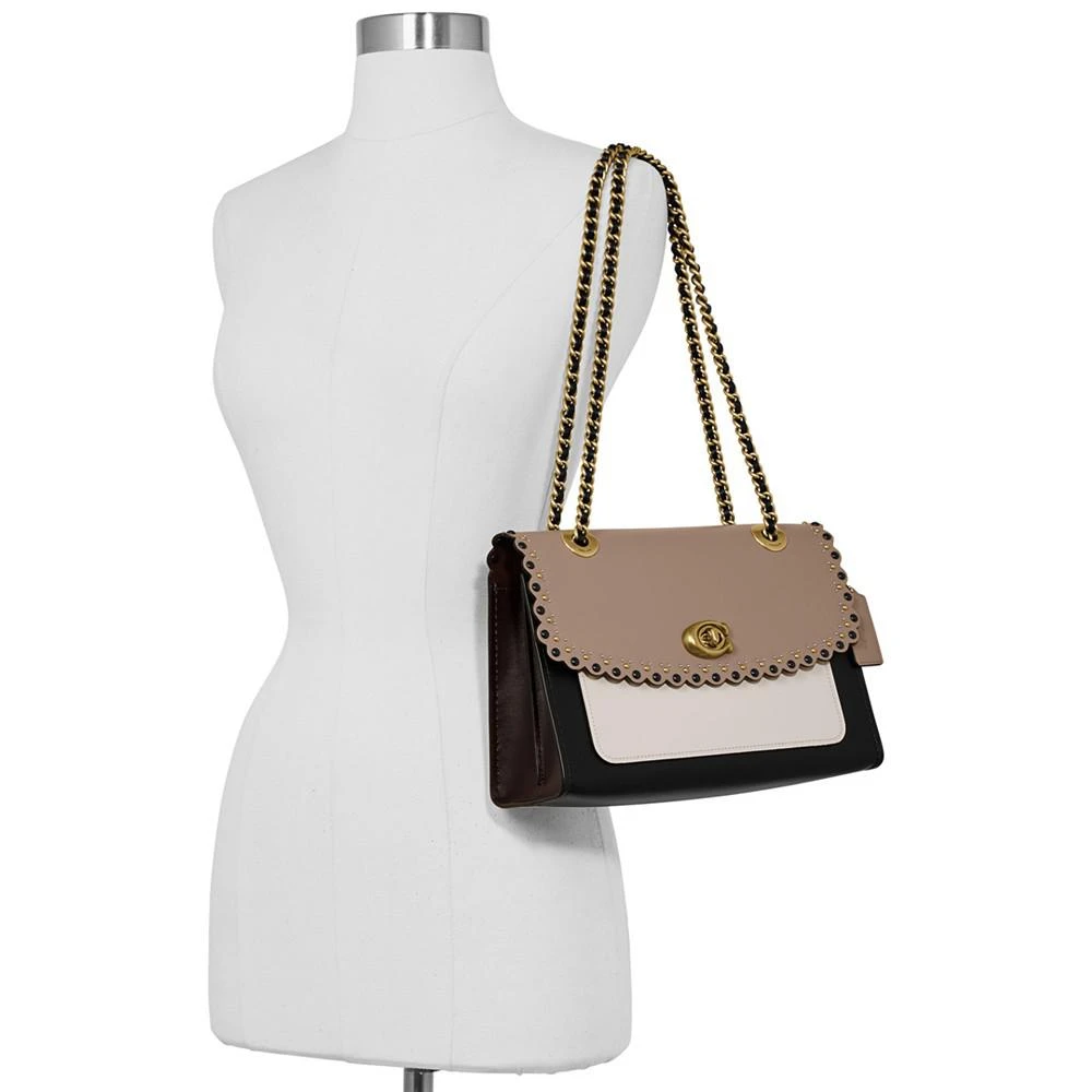 商品Coach|Parker Scalloped Colorblocked Leather Shoulder Bag,价格¥1150,第2张图片详细描述