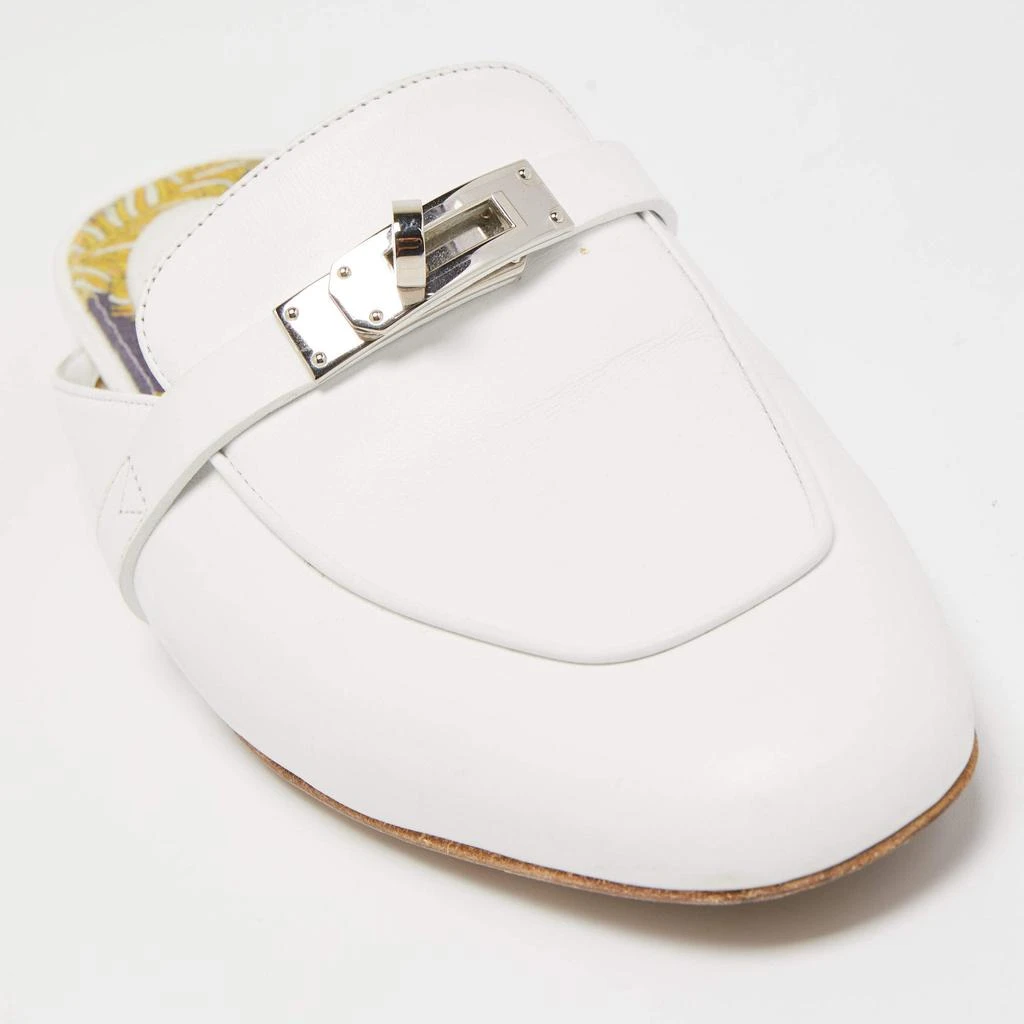 Hermes White Leather Oz Flat Mules Size 37 商品