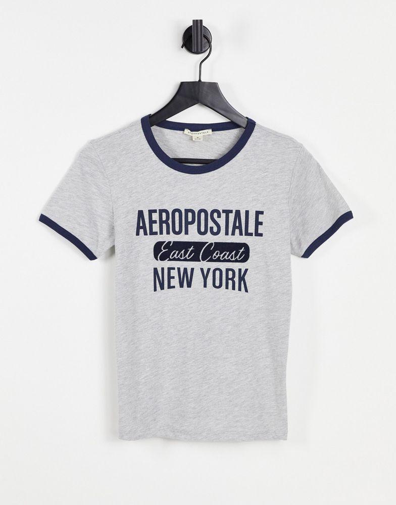 Aeropostale ringer logo t-shirt in grey商品第1张图片规格展示