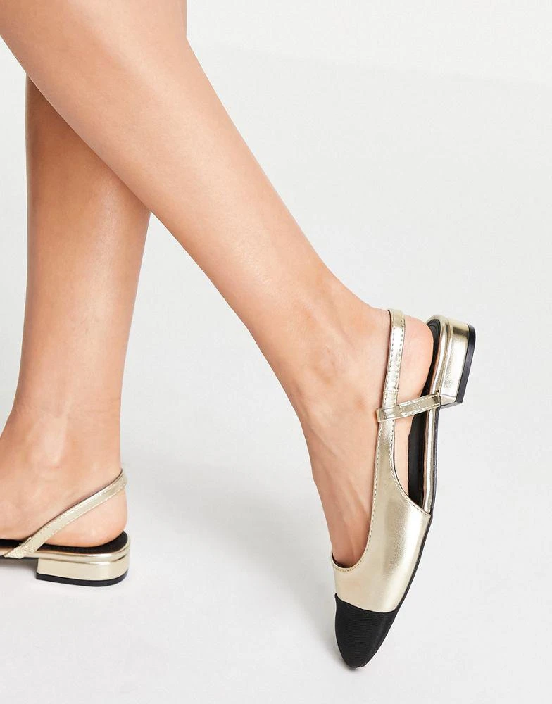 商品ASOS|ASOS DESIGN Lively slingback ballet flats in gold and black,价格¥104,第4张图片详细描述