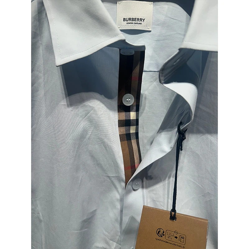 Burberry/博柏利 男士浅蓝色棉质纯色单排扣长袖衬衫 商品