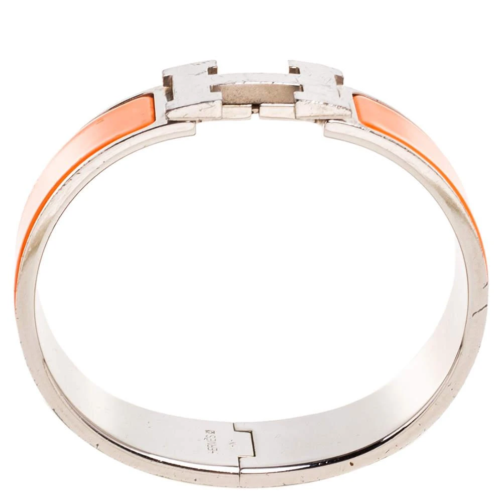 商品[二手商品] Hermes|Hermès Clic Clac H Orange Enamel Palladium Plated Wide Bracelet,价格¥2659,第3张图片详细描述