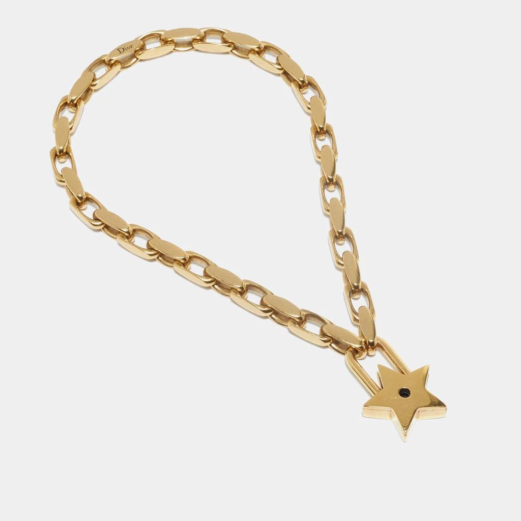 商品[二手商品] Dior|Dior Aged Gold Tone Luck Star Locket Necklace,价格¥7733,第3张图片详细描述