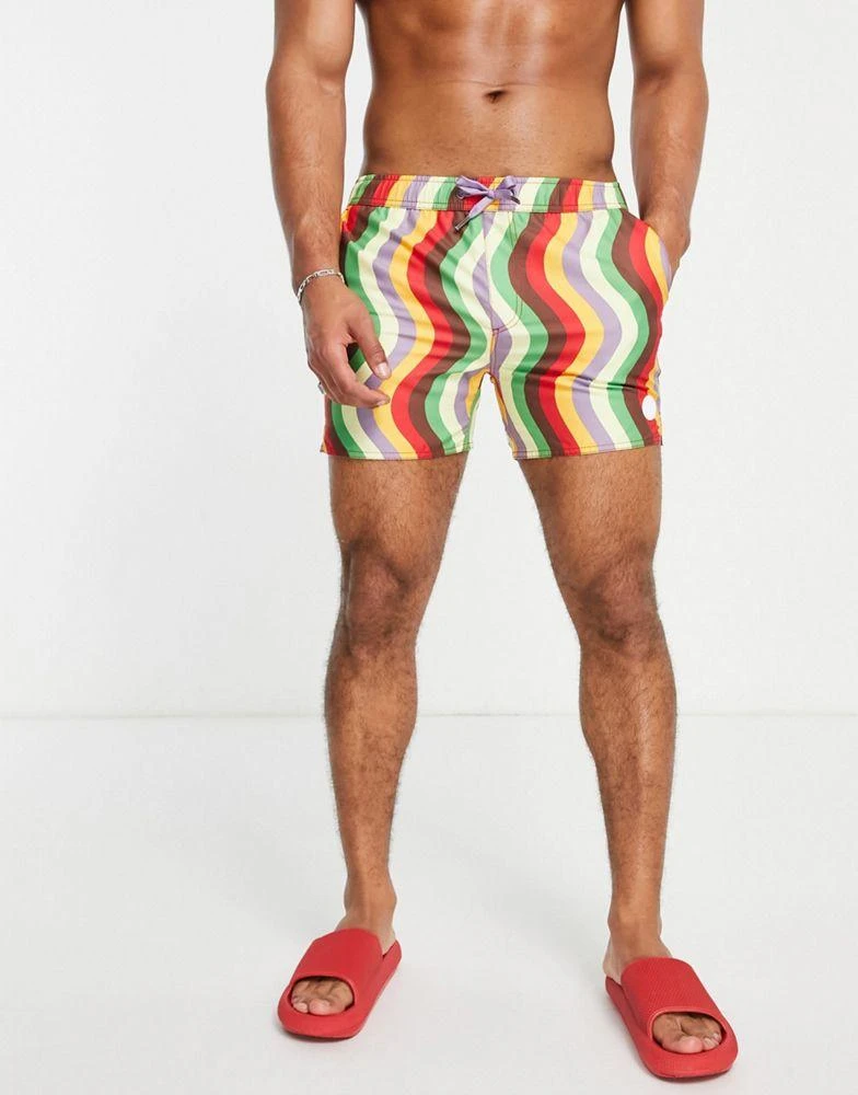 商品Native Youth|Native Youth swim shorts in red and green wavey print,价格¥129,第2张图片详细描述