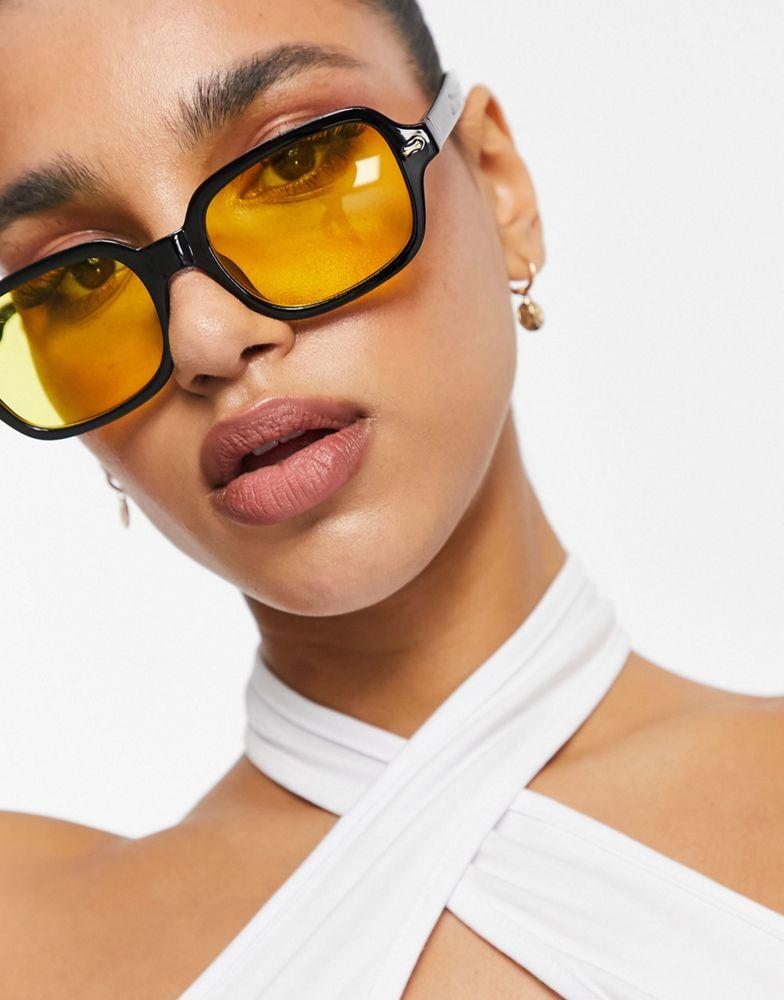 ASOS DESIGN square sunglasses in black with yellow lens商品第3张图片规格展示