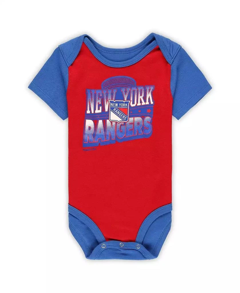 商品Mitchell & Ness|Baby Boys and Girls Red, Blue New York Rangers Big Score 3-Pack Bodysuit, Bib and Bootie Set,价格¥249,第2张图片详细描述