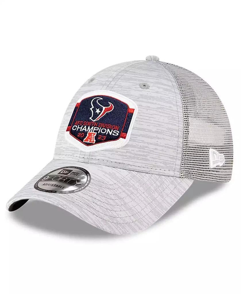 商品New Era|Men's Heather Gray Houston Texans 2023 AFC South Division Champions Locker Room Trophy Collection 9FORTY Trucker Adjustable Hat,价格¥247,第1张图片