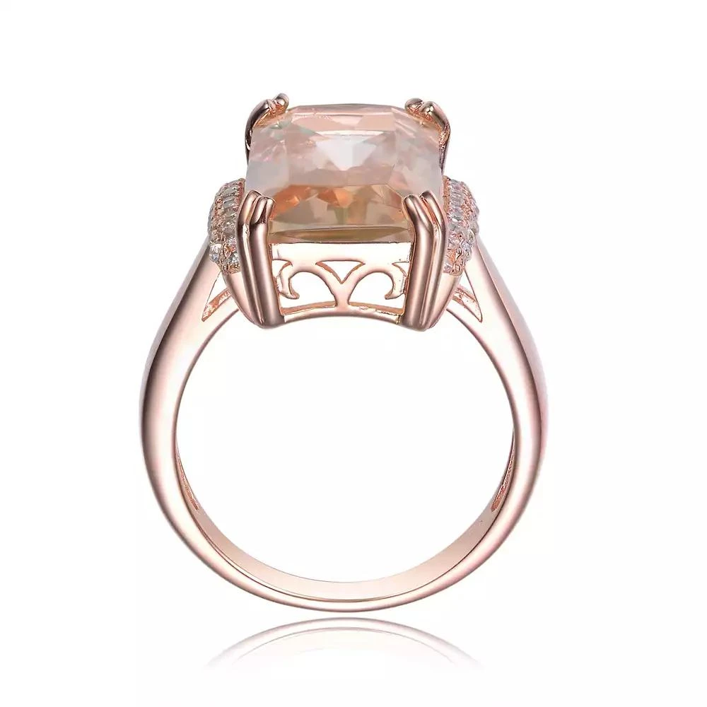 商品Genevive|Sterling Silver with Rose Gold Plated Champagne Radiant Cubic Zirconia Solitaire Accented with Clear Round Cubic Zirconias Cocktail Ring,价格¥324,第3张图片详细描述