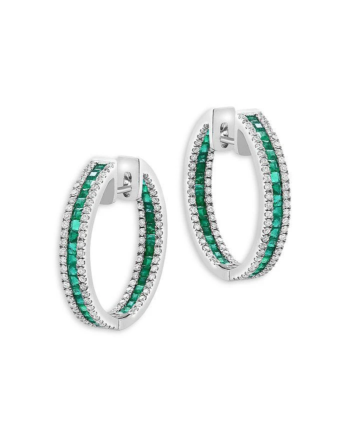 商品Bloomingdale's|Emerald & Diamond Hoop Earrings in 14K White Gold,价格¥55304,第1张图片